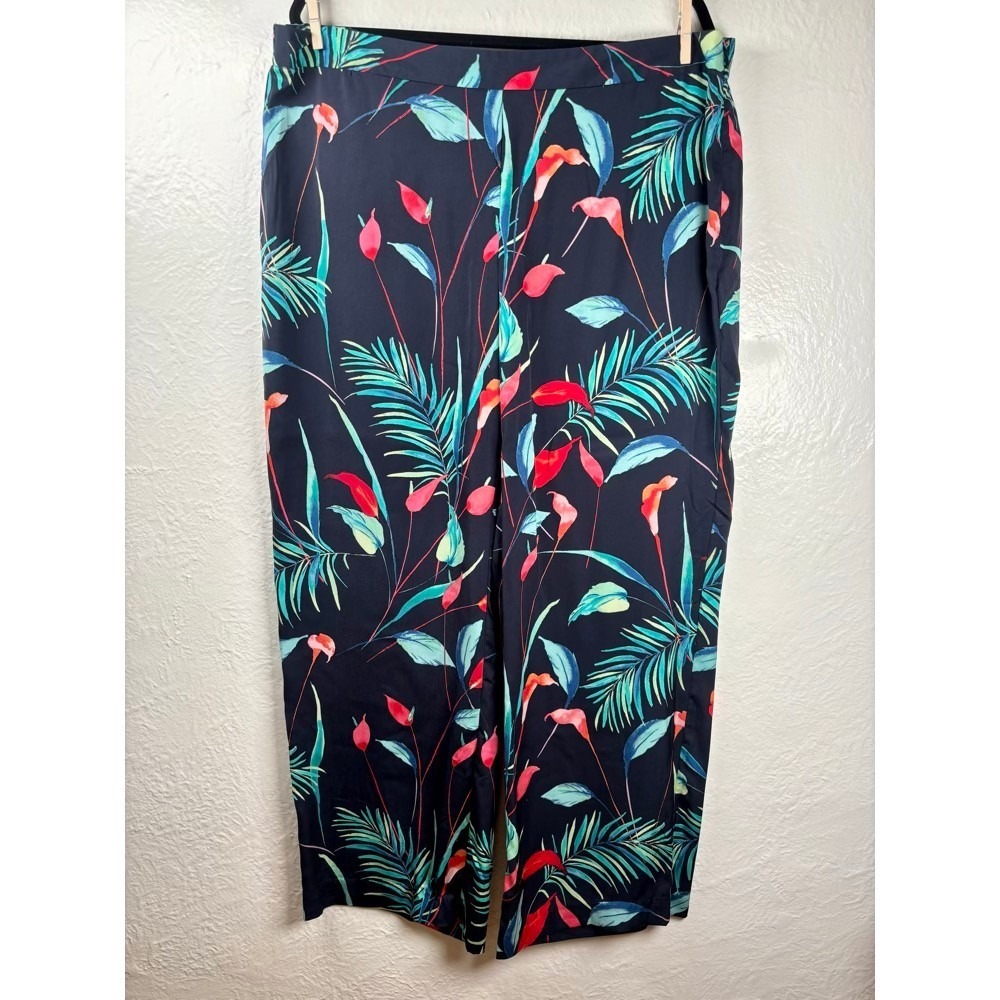 NWT Liz Claiborne Tropical Floral Wide Leg Pants Resortwear Cruise Vacation Flow
